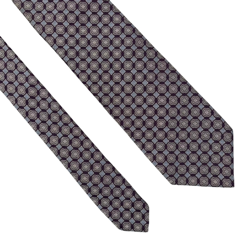 Brooks Brothers Makers Silk Tie Mens 59 x 3.25 Purple Geometric Medallion USA